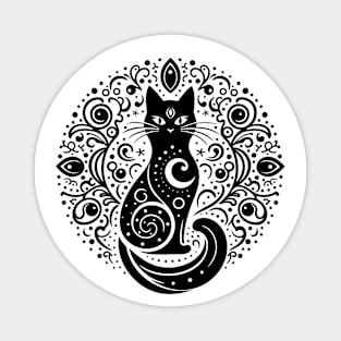 The Mystery Feline Mandala. Black Magnet